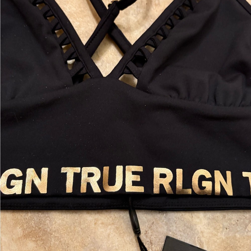 NWT True Religion Black Crossed Bralette Women’s Medium - Picture 6 of 9